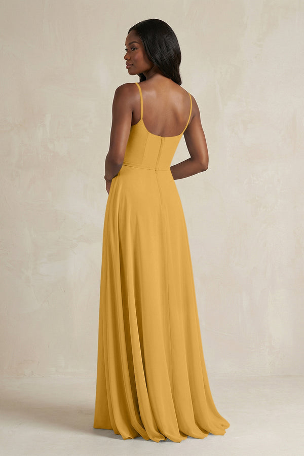 A-Line Spaghetti Straps Chiffon Bridesmaid Dress in Marigold - KissProm BRIDESMAID DRESSES