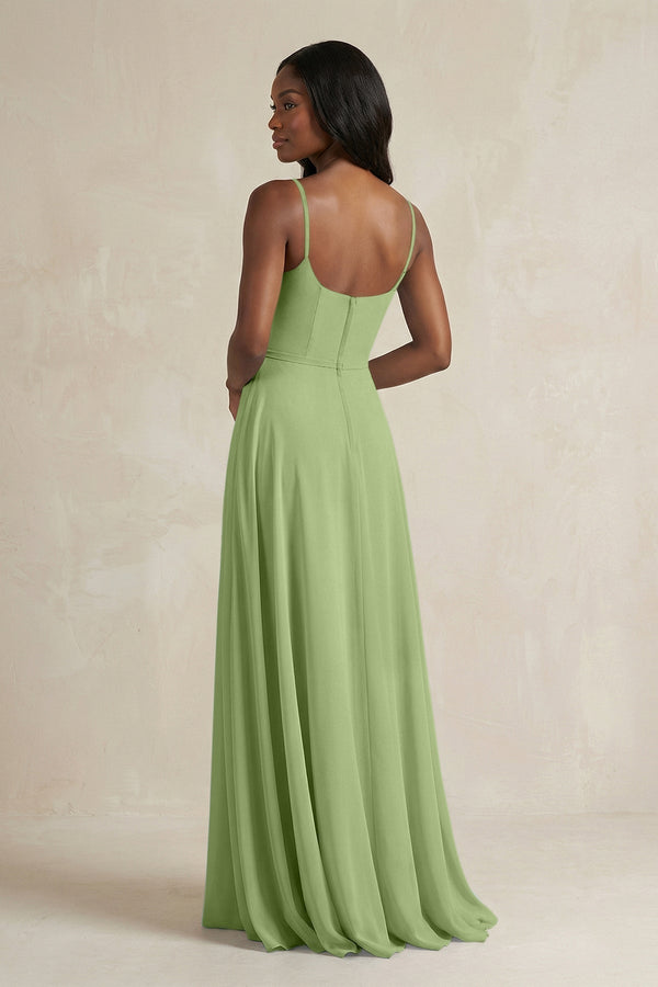 A - Line Spaghetti Straps Chiffon Bridesmaid Dress in Matcha - KissProm Bridesmaid Dresses