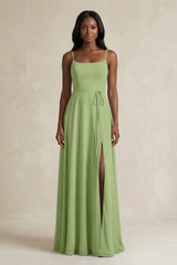 A - Line Spaghetti Straps Chiffon Bridesmaid Dress in Matcha - KissProm Bridesmaid Dresses