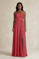 A-Line Spaghetti Straps Chiffon Bridesmaid Dress in Merlot - KissProm BRIDESMAID DRESSES
