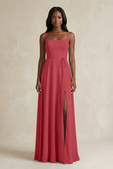 A-Line Spaghetti Straps Chiffon Bridesmaid Dress in Merlot - KissProm BRIDESMAID DRESSES