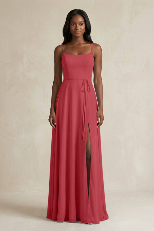 A-Line Spaghetti Straps Chiffon Bridesmaid Dress in Merlot - KissProm BRIDESMAID DRESSES