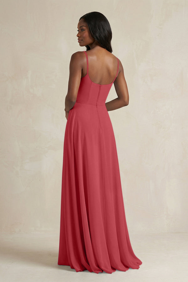 A-Line Spaghetti Straps Chiffon Bridesmaid Dress in Merlot - KissProm BRIDESMAID DRESSES