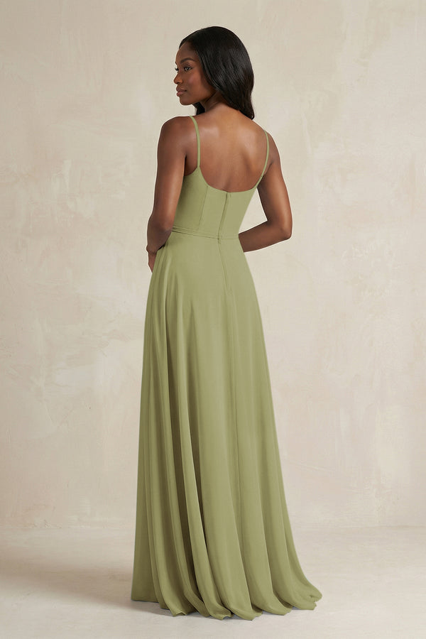 A-Line Spaghetti Straps Chiffon Bridesmaid Dress in Moss Green - KissProm BRIDESMAID DRESSES