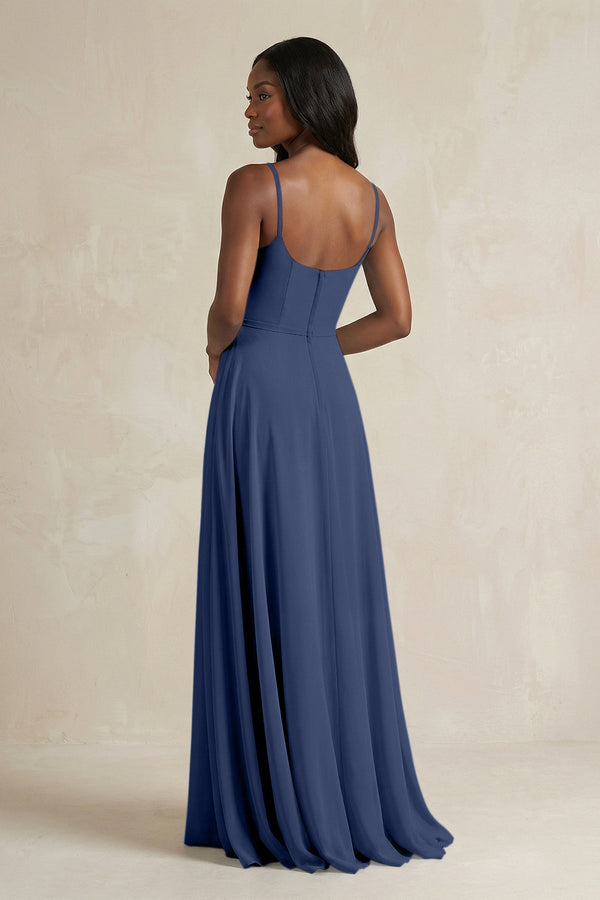 A-Line Spaghetti Straps Chiffon Bridesmaid Dress in Navy - KissProm BRIDESMAID DRESSES