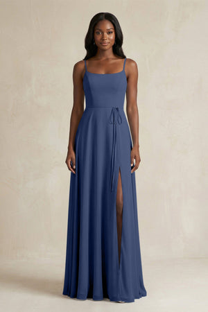 A-Line Spaghetti Straps Chiffon Bridesmaid Dress in Navy - KissProm BRIDESMAID DRESSES