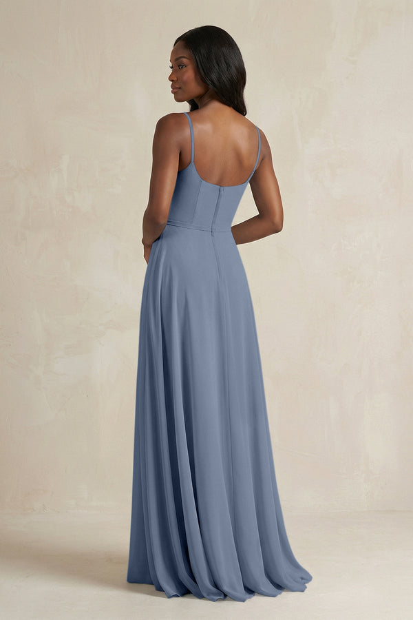 A-Line Spaghetti Straps Chiffon Bridesmaid Dress in Neptune - KissProm BRIDESMAID DRESSES