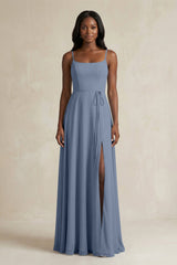 A-Line Spaghetti Straps Chiffon Bridesmaid Dress in Neptune - KissProm BRIDESMAID DRESSES