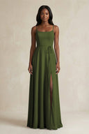 A-Line Spaghetti Straps Chiffon Bridesmaid Dress in Olive - KissProm BRIDESMAID DRESSES