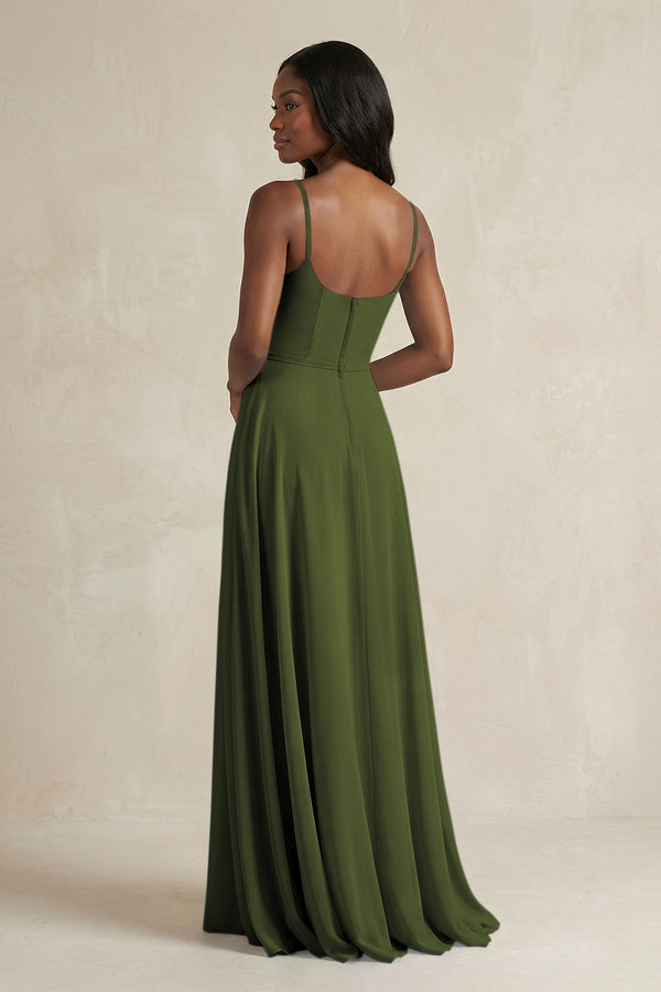 A-Line Spaghetti Straps Chiffon Bridesmaid Dress in Olive - KissProm BRIDESMAID DRESSES