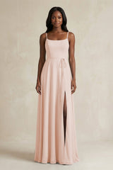 A-Line Spaghetti Straps Chiffon Bridesmaid Dress in Pale Blush - KissProm BRIDESMAID DRESSES