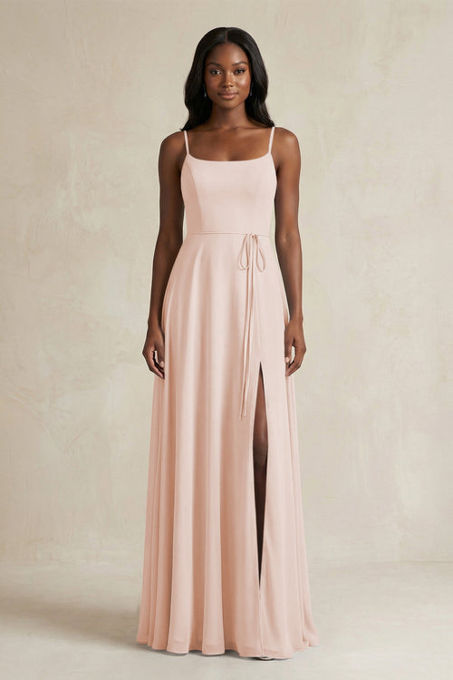 A-Line Spaghetti Straps Chiffon Bridesmaid Dress in Pale Blush - KissProm BRIDESMAID DRESSES