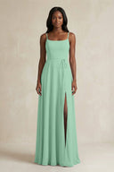 A-Line Spaghetti Straps Chiffon Bridesmaid Dress in Pale Pistachio - KissProm BRIDESMAID DRESSES