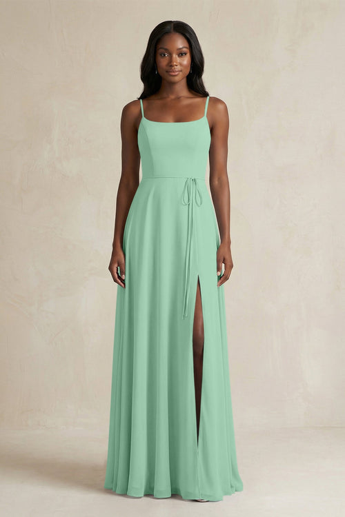 A-Line Spaghetti Straps Chiffon Bridesmaid Dress in Pale Pistachio - KissProm BRIDESMAID DRESSES