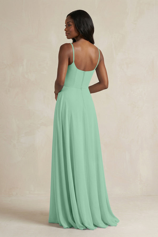 A-Line Spaghetti Straps Chiffon Bridesmaid Dress in Pale Pistachio - KissProm BRIDESMAID DRESSES