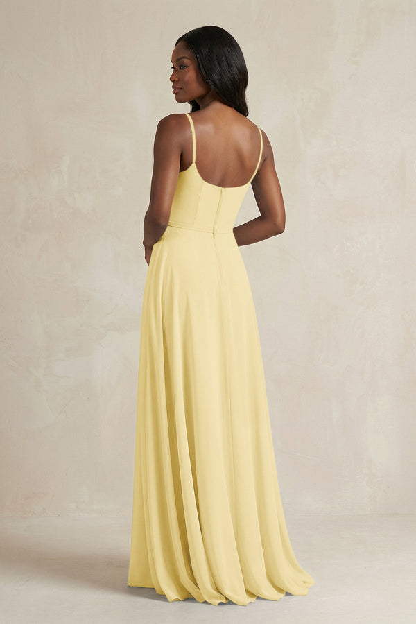 A-Line Spaghetti Straps Chiffon Bridesmaid Dress in Pastel Yellow - KissProm BRIDESMAID DRESSES