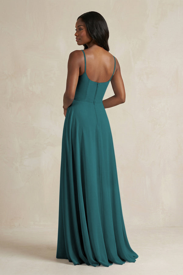 A-Line Spaghetti Straps Chiffon Bridesmaid Dress in Pine - KissProm BRIDESMAID DRESSES