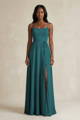 A-Line Spaghetti Straps Chiffon Bridesmaid Dress in Pine - KissProm BRIDESMAID DRESSES