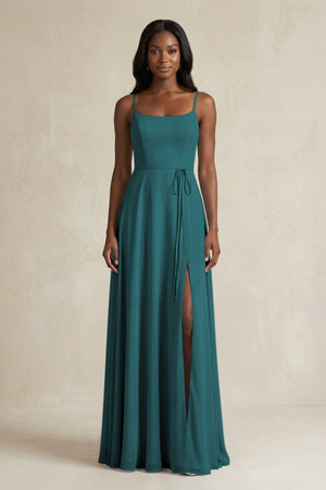A-Line Spaghetti Straps Chiffon Bridesmaid Dress in Pine - KissProm BRIDESMAID DRESSES