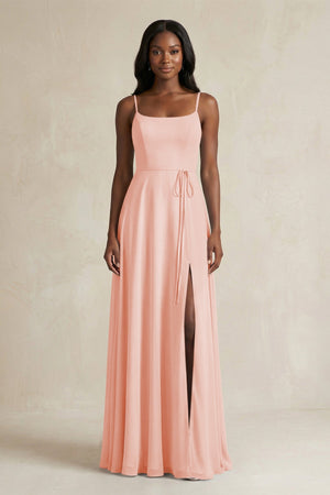 A-Line Spaghetti Straps Chiffon Bridesmaid Dress in Rose Petal - KissProm BRIDESMAID DRESSES