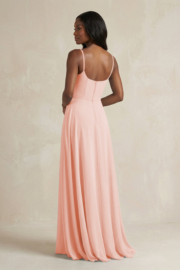 A-Line Spaghetti Straps Chiffon Bridesmaid Dress in Rose Petal - KissProm BRIDESMAID DRESSES