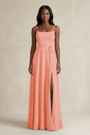 A-Line Spaghetti Straps Chiffon Bridesmaid Dress in Rosette - KissProm BRIDESMAID DRESSES