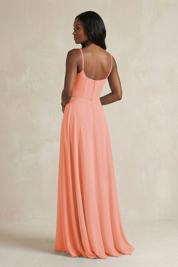 A-Line Spaghetti Straps Chiffon Bridesmaid Dress in Rosette - KissProm BRIDESMAID DRESSES