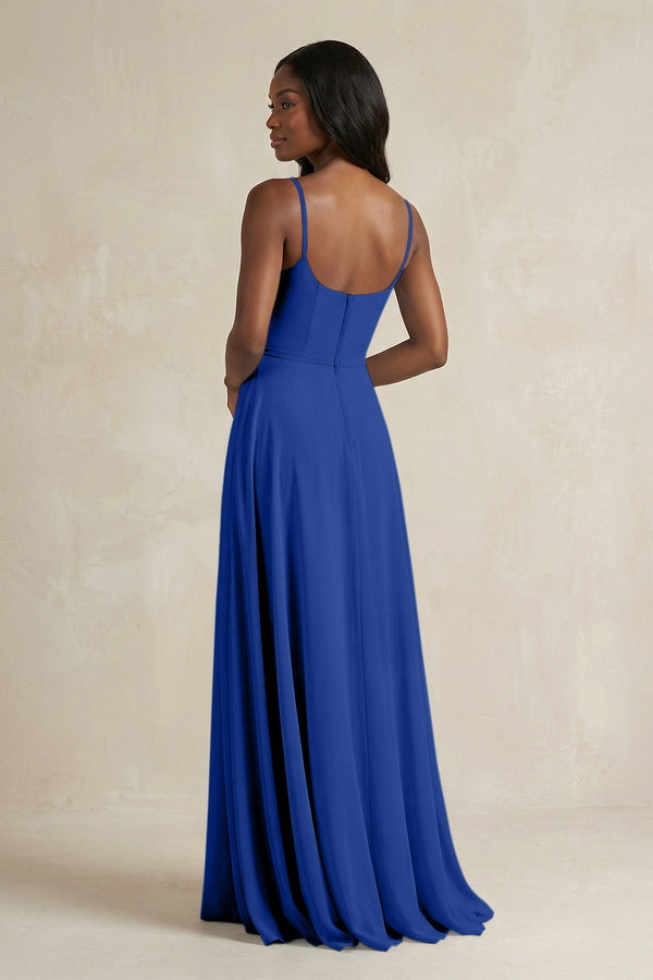 A-Line Spaghetti Straps Chiffon Bridesmaid Dress in Royal Blue - KissProm BRIDESMAID DRESSES