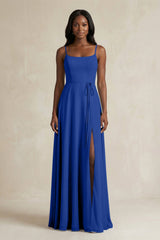 A-Line Spaghetti Straps Chiffon Bridesmaid Dress in Royal Blue - KissProm BRIDESMAID DRESSES