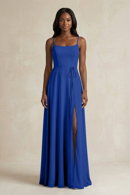 A-Line Spaghetti Straps Chiffon Bridesmaid Dress in Royal Blue - KissProm BRIDESMAID DRESSES