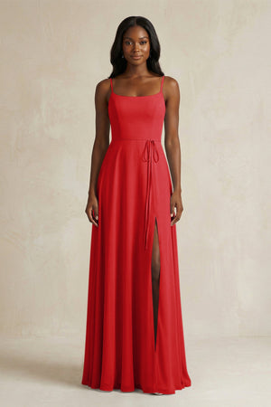A-Line Spaghetti Straps Chiffon Bridesmaid Dress in Ruby Red - KissProm BRIDESMAID DRESSES