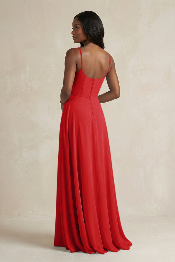 A-Line Spaghetti Straps Chiffon Bridesmaid Dress in Ruby Red - KissProm BRIDESMAID DRESSES