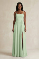 A-Line Spaghetti Straps Chiffon Bridesmaid Dress in Sage - KissProm BRIDESMAID DRESSES