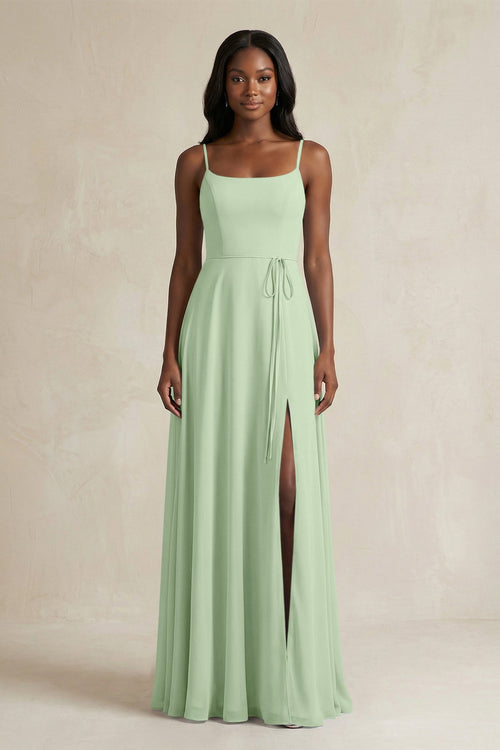 A-Line Spaghetti Straps Chiffon Bridesmaid Dress in Sage - KissProm BRIDESMAID DRESSES