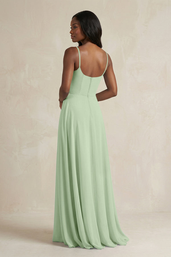 A-Line Spaghetti Straps Chiffon Bridesmaid Dress in Sage - KissProm BRIDESMAID DRESSES