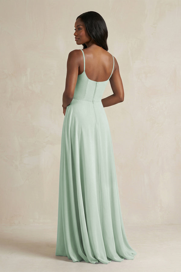 A-Line Spaghetti Straps Chiffon Bridesmaid Dress in Sage - KissProm BRIDESMAID DRESSES
