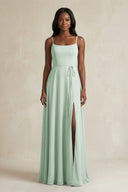A-Line Spaghetti Straps Chiffon Bridesmaid Dress in Sage - KissProm BRIDESMAID DRESSES