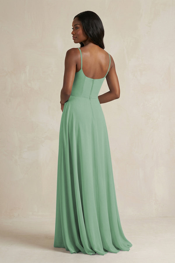 A-Line Spaghetti Straps Chiffon Bridesmaid Dress in Sea Glass - KissProm BRIDESMAID DRESSES