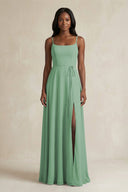 A-Line Spaghetti Straps Chiffon Bridesmaid Dress in Sea Glass - KissProm BRIDESMAID DRESSES