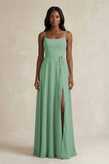 A-Line Spaghetti Straps Chiffon Bridesmaid Dress in Sea Glass - KissProm BRIDESMAID DRESSES