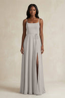 A-Line Spaghetti Straps Chiffon Bridesmaid Dress in Silver - KissProm BRIDESMAID DRESSES