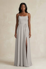 A-Line Spaghetti Straps Chiffon Bridesmaid Dress in Silver - KissProm BRIDESMAID DRESSES