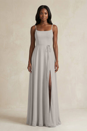 A-Line Spaghetti Straps Chiffon Bridesmaid Dress in Silver - KissProm BRIDESMAID DRESSES