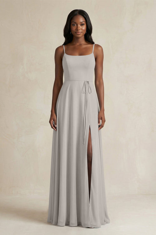 A-Line Spaghetti Straps Chiffon Bridesmaid Dress in Silver - KissProm BRIDESMAID DRESSES