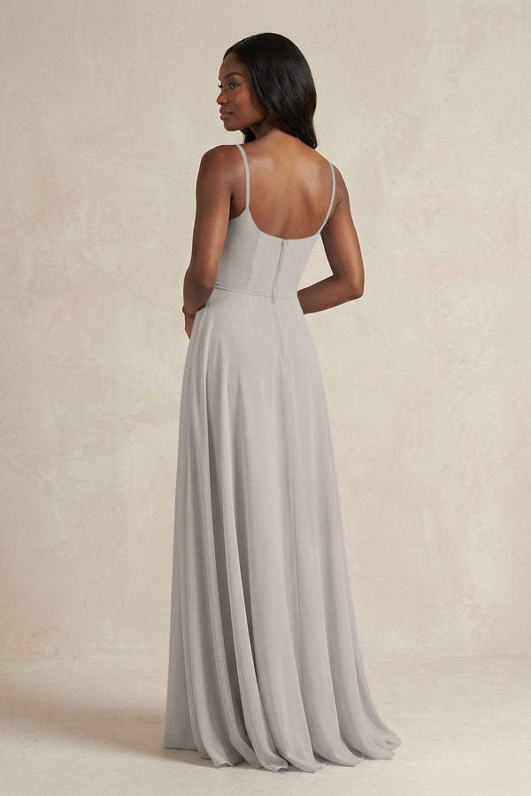 A-Line Spaghetti Straps Chiffon Bridesmaid Dress in Silver - KissProm BRIDESMAID DRESSES