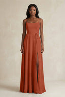 A-Line Spaghetti Straps Chiffon Bridesmaid Dress in Spice - KissProm BRIDESMAID DRESSES