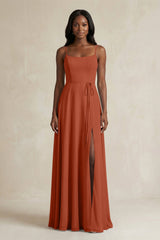 A-Line Spaghetti Straps Chiffon Bridesmaid Dress in Spice - KissProm BRIDESMAID DRESSES