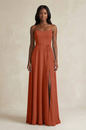 A-Line Spaghetti Straps Chiffon Bridesmaid Dress in Spice - KissProm BRIDESMAID DRESSES