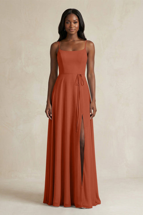 A-Line Spaghetti Straps Chiffon Bridesmaid Dress in Spice - KissProm BRIDESMAID DRESSES
