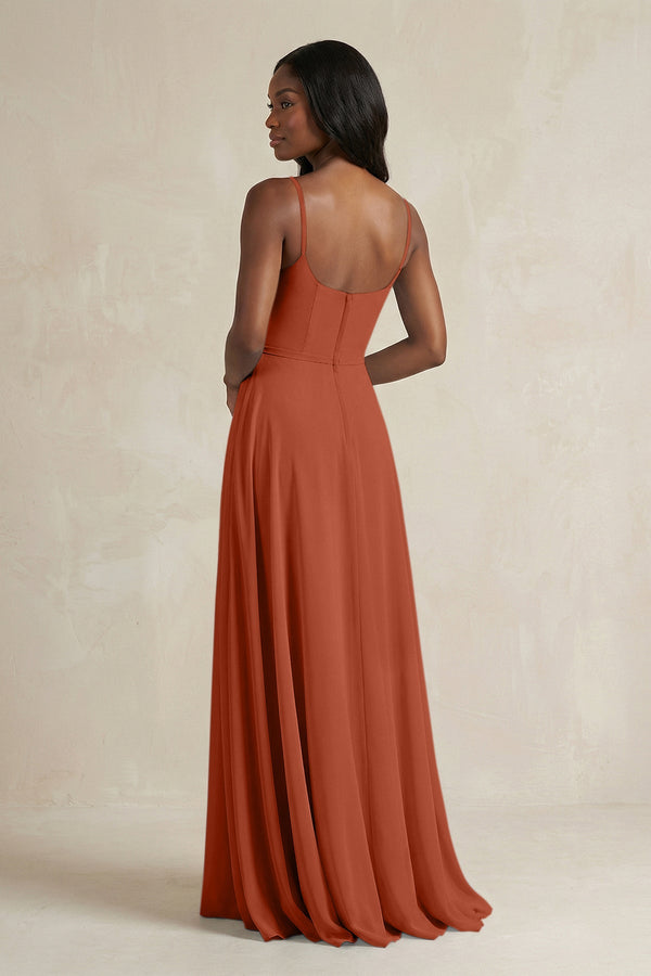A-Line Spaghetti Straps Chiffon Bridesmaid Dress in Spice - KissProm BRIDESMAID DRESSES